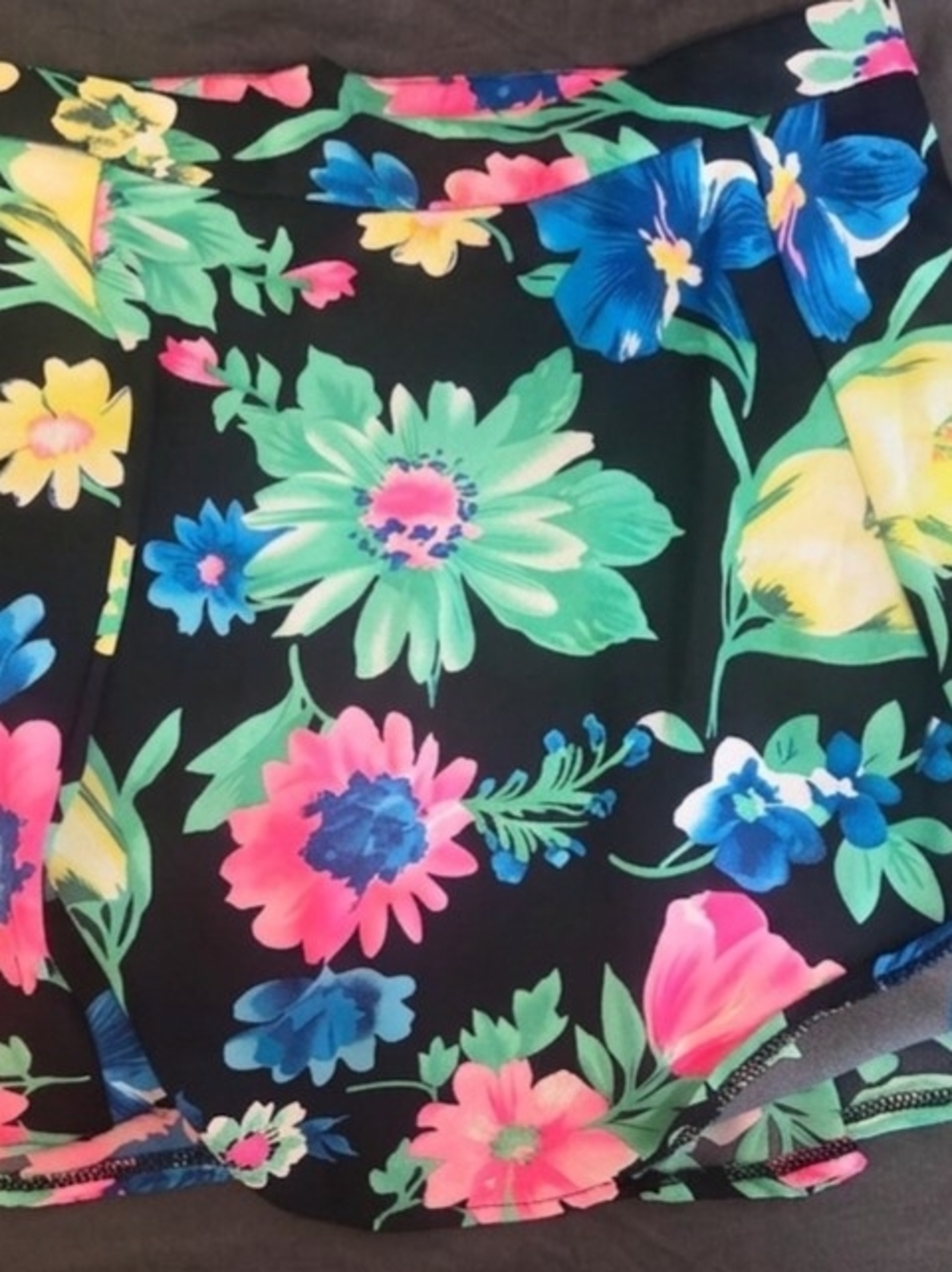80s Black Floral Mini skirt with Bright Multicolor Flowers